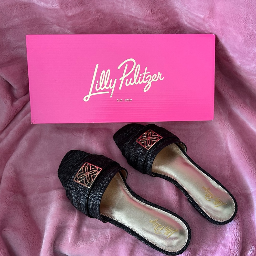 Lilly Pulitzer Dayna Sandal NWT, Size 9.5, Noir Black